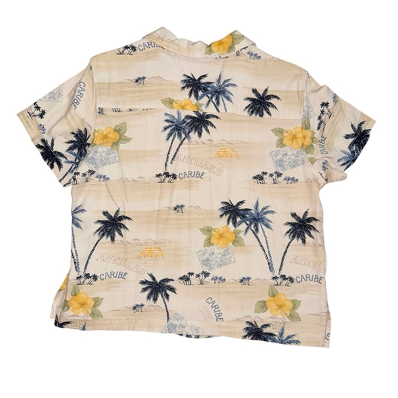 Women's vintge La Cabana Beige Hawaiian Button Down Shirt Size Petite Large 90s - Picture 9 of 9